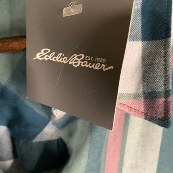 NWT Eddie Bauer Ladies Button Down Size XXL Sage Green & Pink Boyfriend Fit - Picture 6 of 9